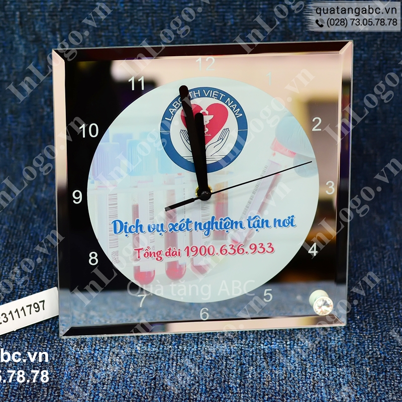 Đồng hồ quảng cáo của DỊCH VỤ XÉT NGHIỆM TẬN NƠI LABO TH VIETNAM đặt in tại INLOGO